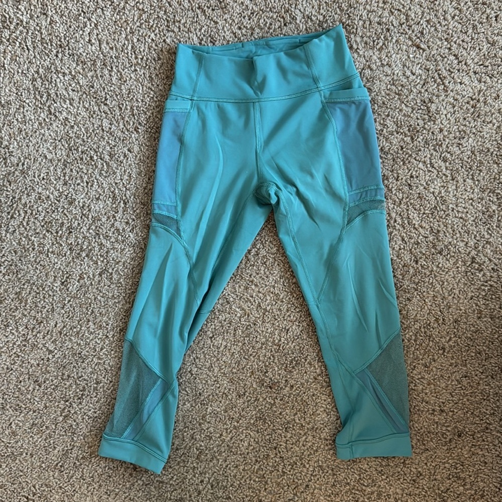 Lululemon Wunder Under High-Rise Crop Mesh in Teal, SIZE 6 - Picture 2 of 6